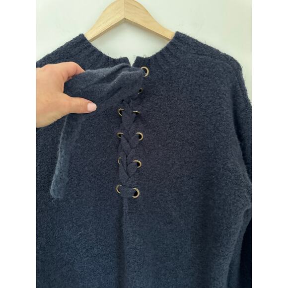 Lovers + Friends Suki Back Lace Up Sweater/Mini Dress- Navy - Medium - Picture 8 of 9